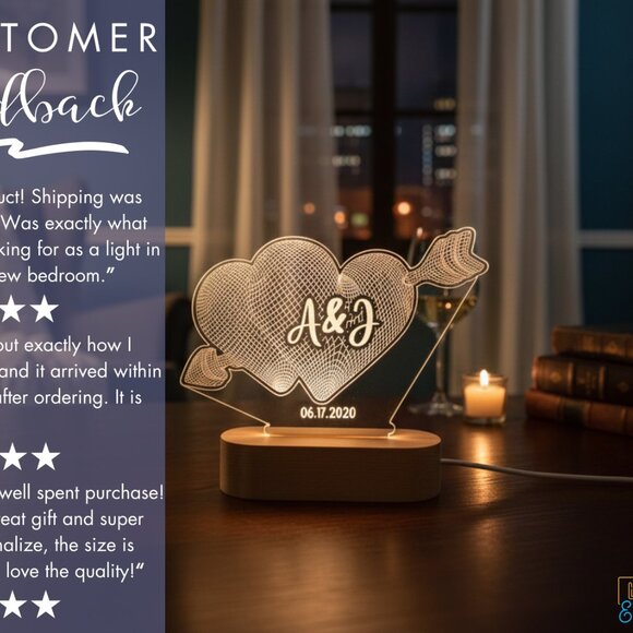 Personalized LED Heart Light • Custom Valentine’s Gift • Gift for Her - Picture 7 of 8